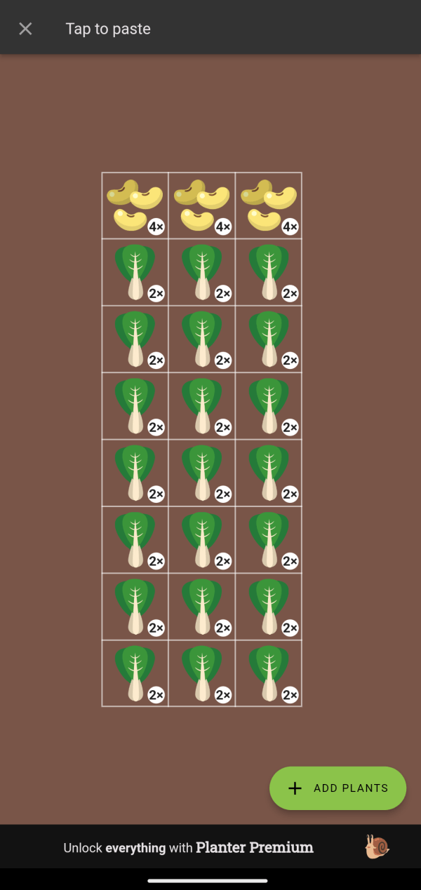 A screenshot of the planter app and its garden bed layout feature.