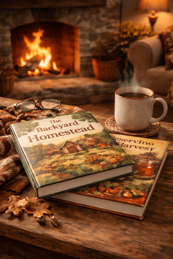 An A.I generated image featuring some books in front of a fire.