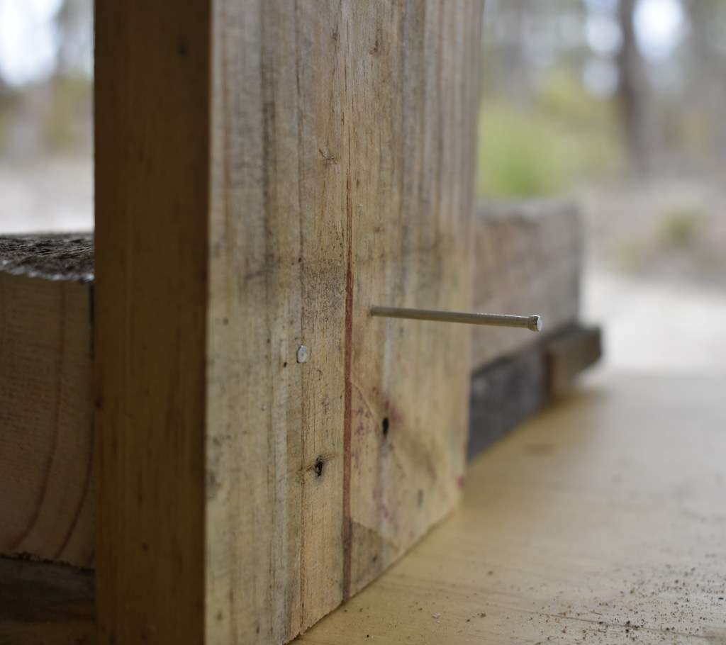 nailing the first end panel into place.